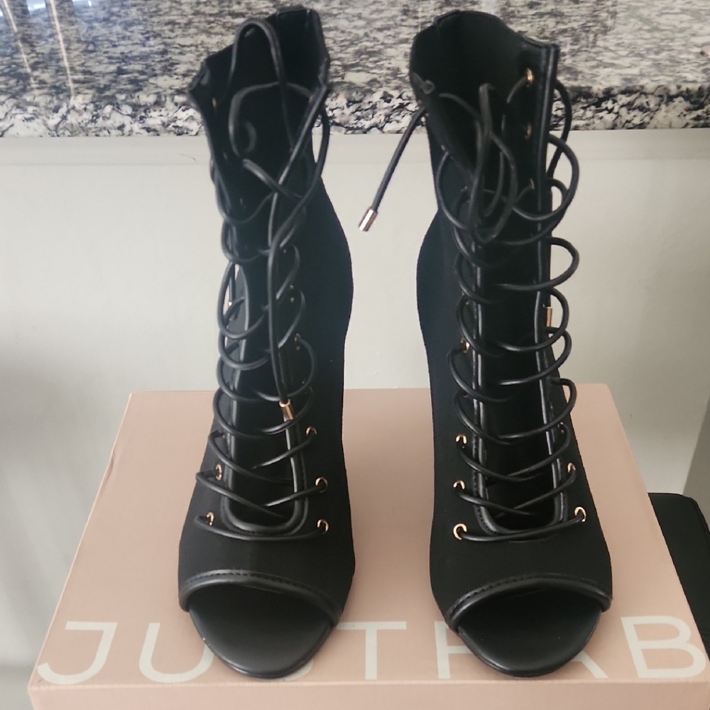 JustFab Black Lace-Up Boots for Women
